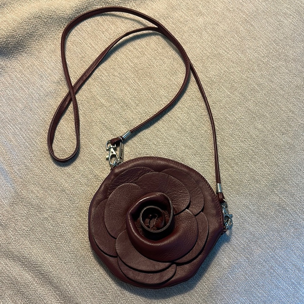 Elegant Burgundy Floral Italian Genuine Leather Crossbody Bag